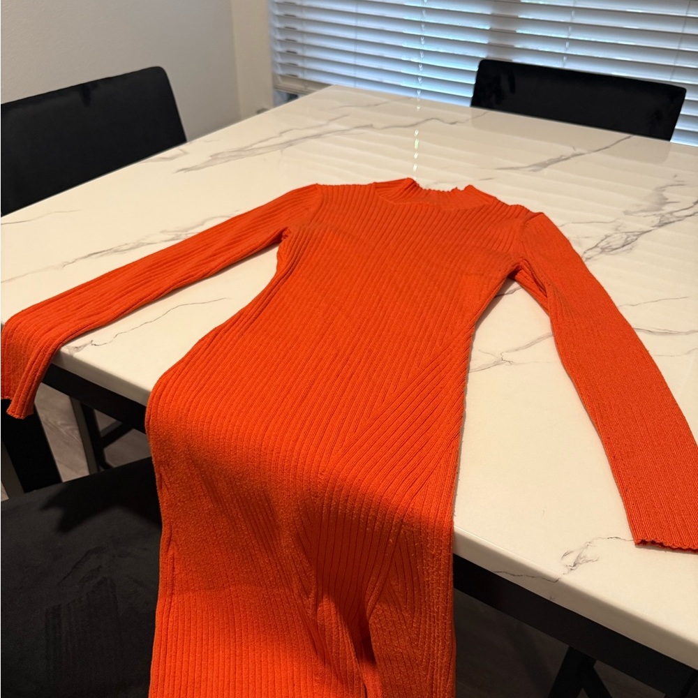 Vibrant Orange Long Sleeve Dress